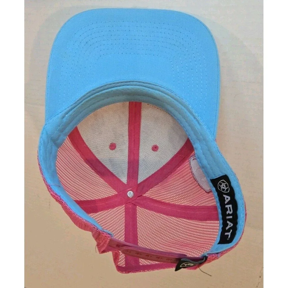 Ariat Youth Cactus Print Cap Blue Bill Pink Mesh Adjustable Snap Back Hat OSFM
